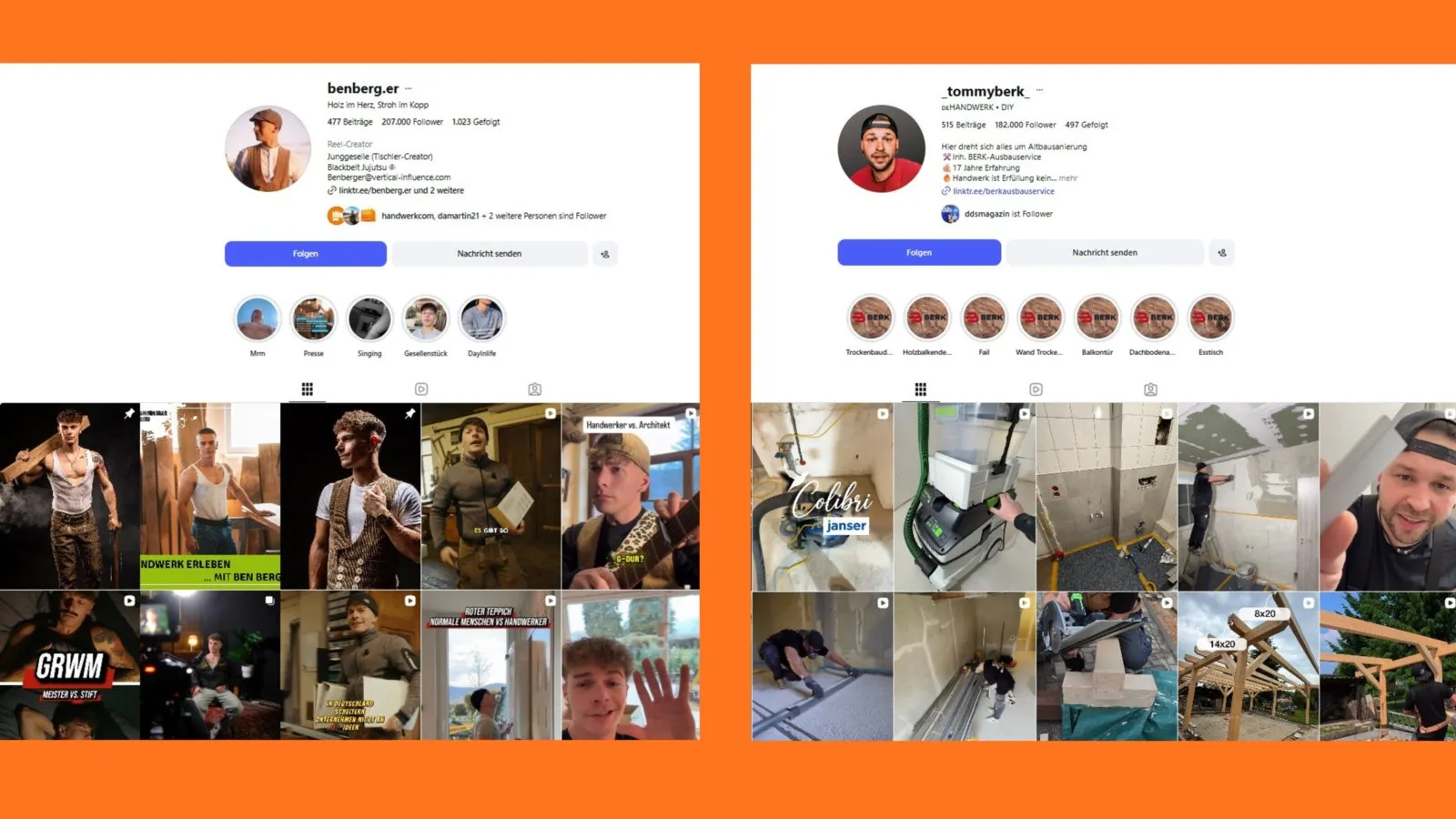 Hunderttausende Follower und Sprachrohr für das Tischlerhandwerk: Ben Berger und Tommy Berk.